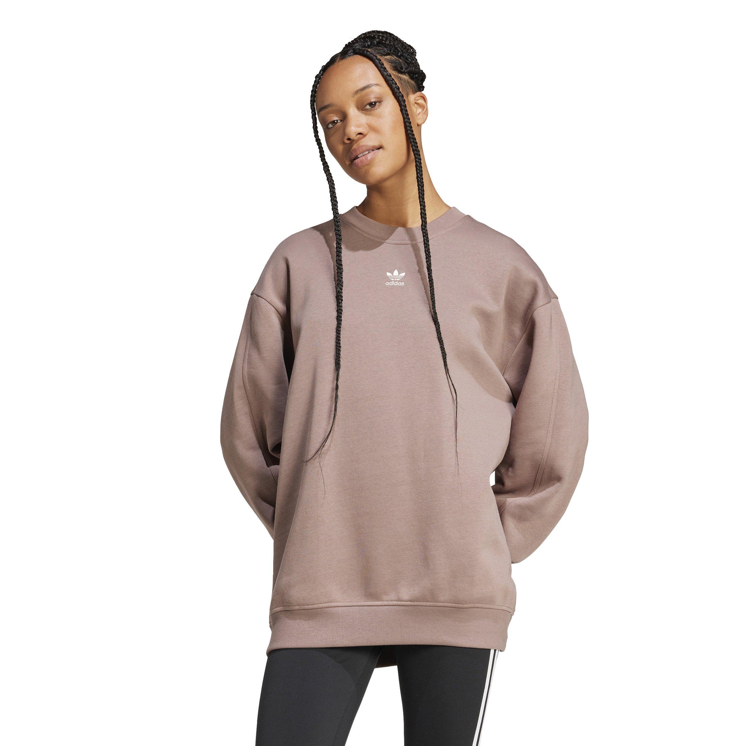 adidas Originals Women's Essentials Fleece Long Oversized Crew Sweatshirt - Brown - BROWN